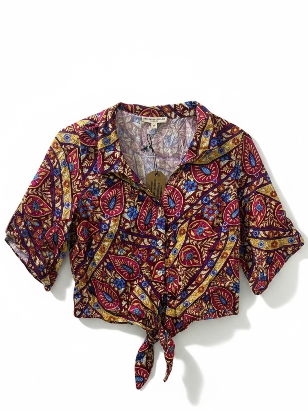 Christian Siriano New York Paisley Print Tie-Front Crop Top Small